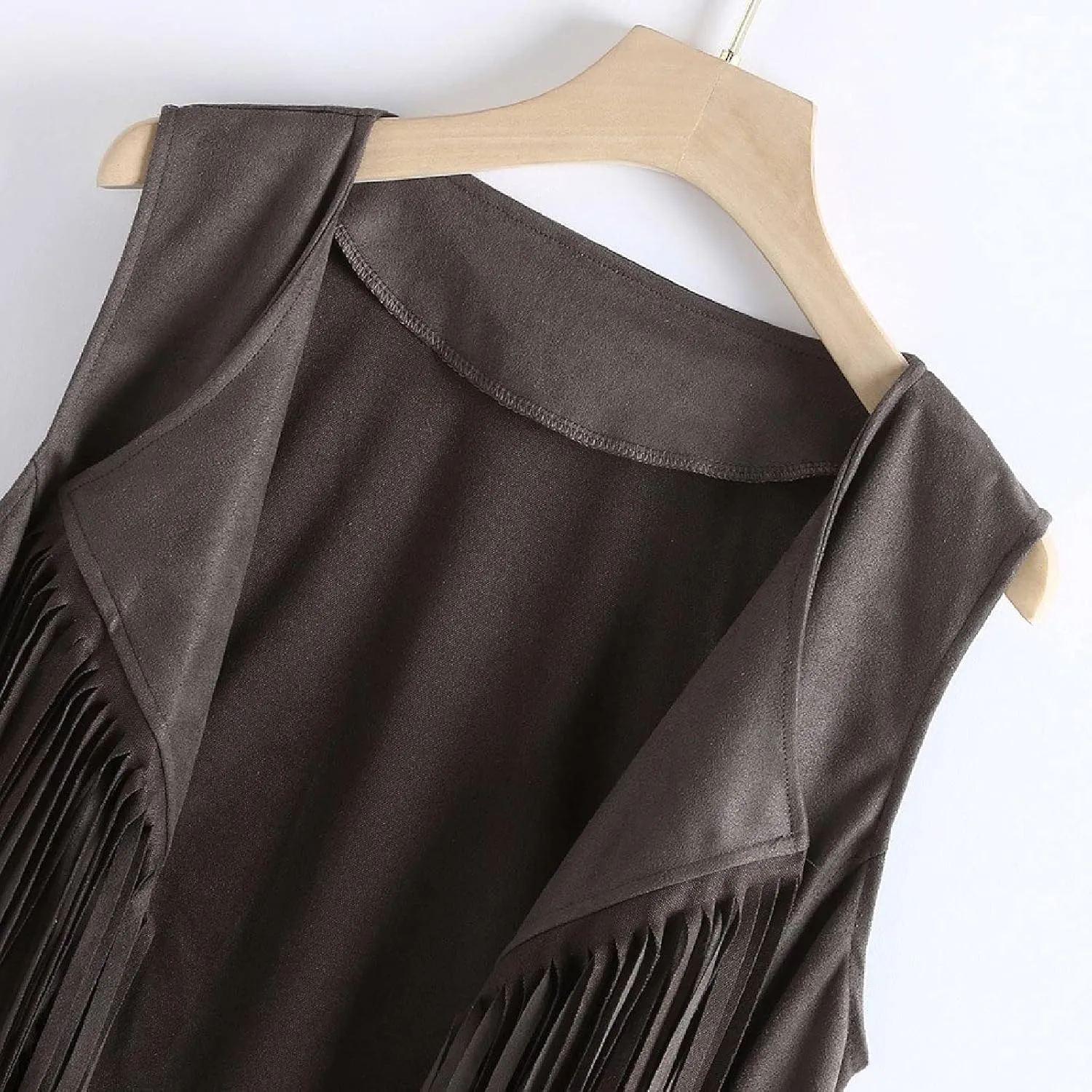 Womens Vintage Western Fringe Vest Tops Classic Suede Leather 70s Cowboy Shirt Sleeveless Tassels Cardigan Jackets