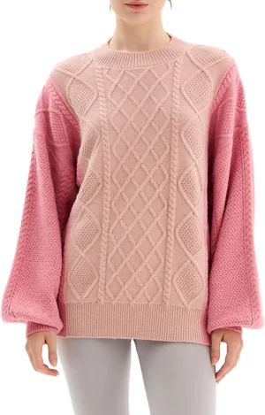 Women's Waffle Knit Sweater - Thermal Lantern Sleeve Pullover, Fall Winter Spring Layering Essential