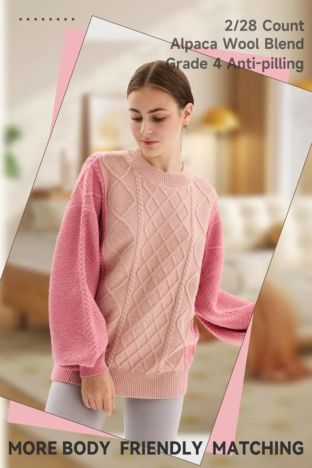 Women's Waffle Knit Sweater - Thermal Lantern Sleeve Pullover, Fall Winter Spring Layering Essential