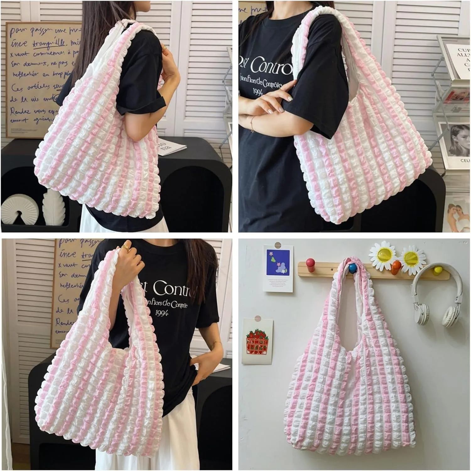 Women's Wave Cloud Canvas Tote Bag - Boho Lightweight Beach Bag for Everyday Casual Style