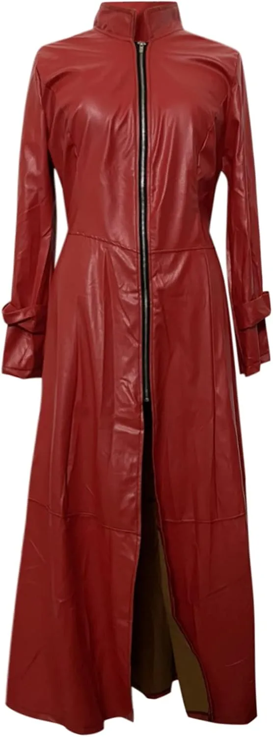 Women's Winter Fall Assassin Leather Jackets Long Cosplay Motorcycle Game Quilted Mechanical Cyberpunk Coat