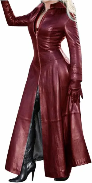 Women's Winter Fall Assassin Leather Jackets Long Cosplay Motorcycle Game Quilted Mechanical Cyberpunk Coat