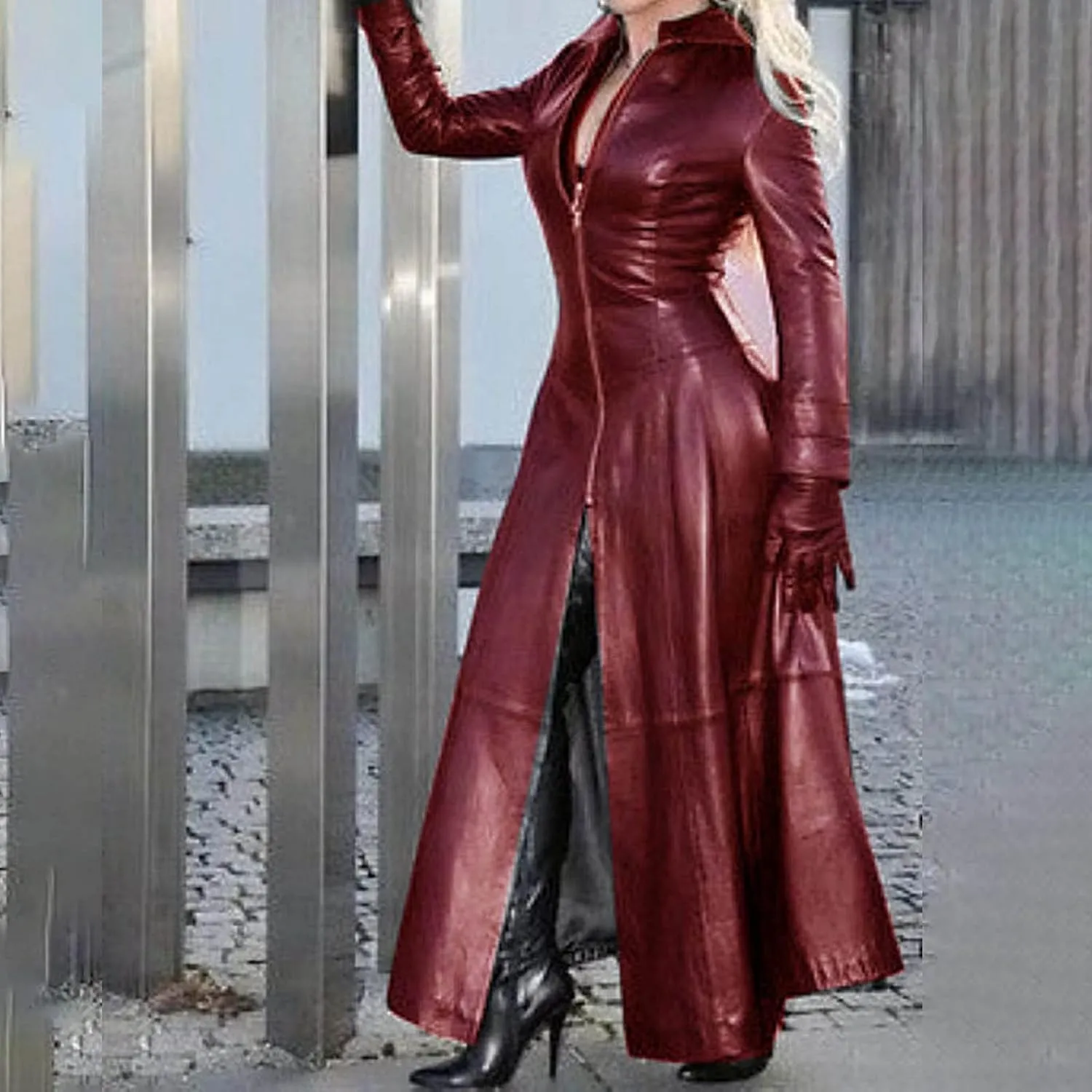 Women's Winter Fall Assassin Leather Jackets Long Cosplay Motorcycle Game Quilted Mechanical Cyberpunk Coat