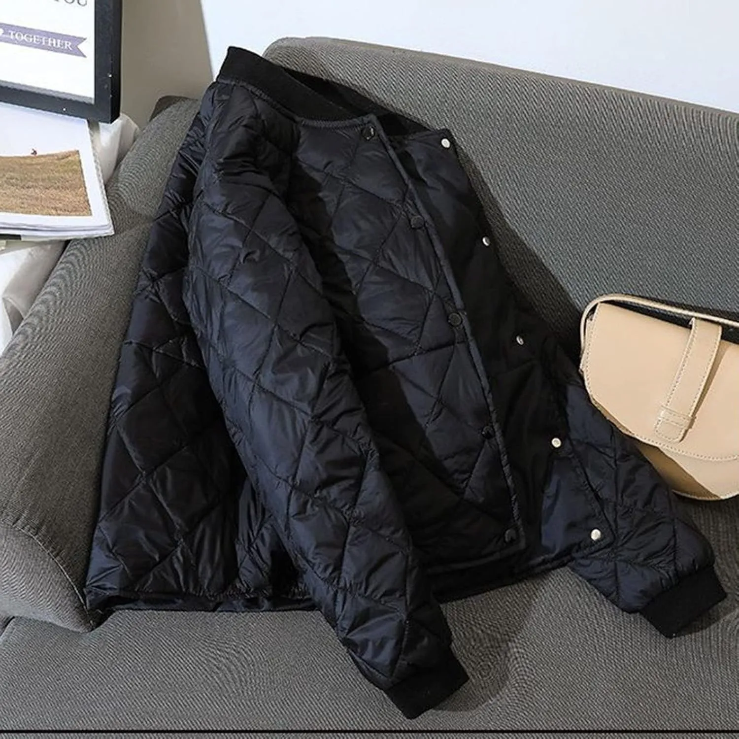 Womens Winter Puffer Jacket 2023, Long Sleeve Full-Zip Quilted Baggy Cotton Jacket Lightweight Padded Down Coat