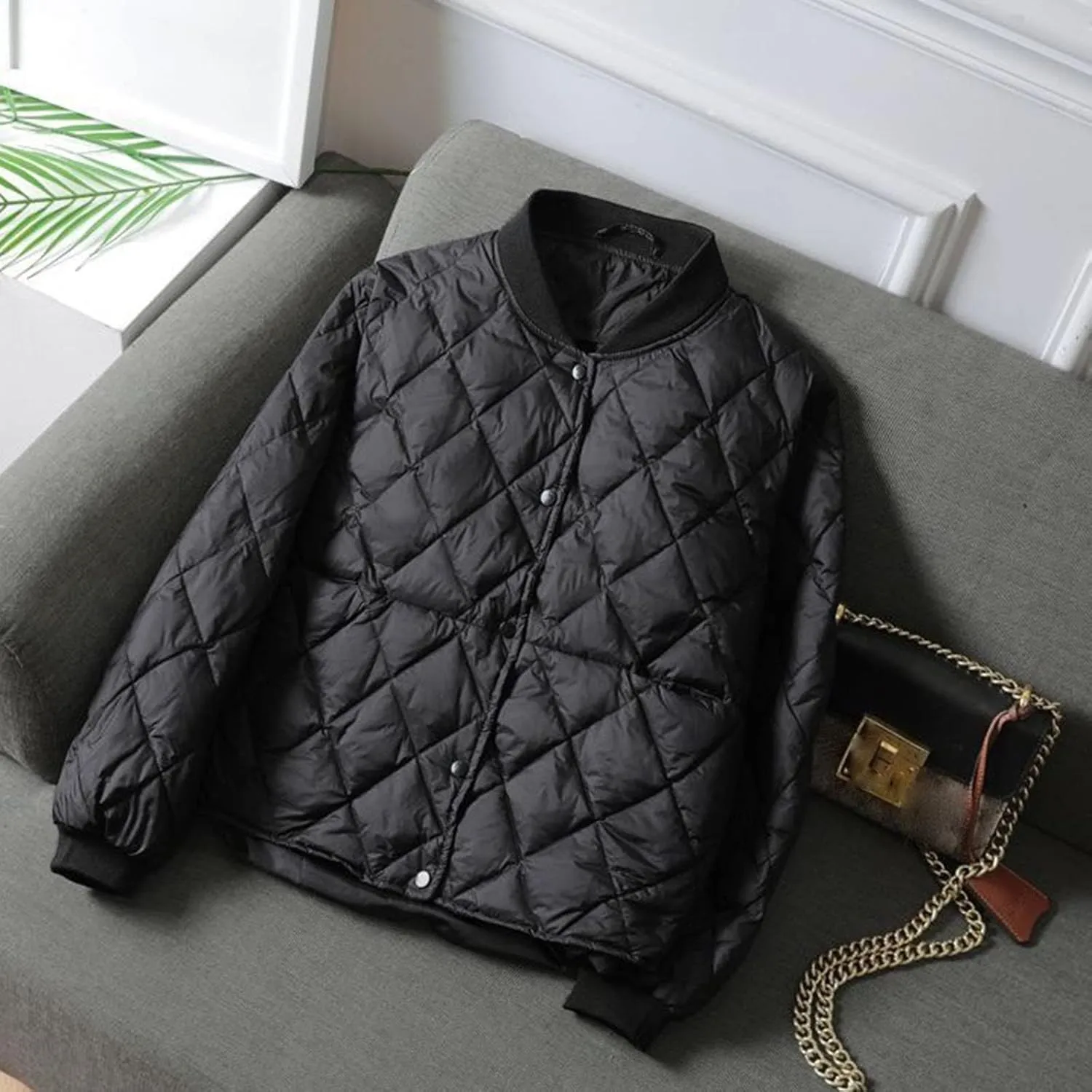 Womens Winter Puffer Jacket 2023, Long Sleeve Full-Zip Quilted Baggy Cotton Jacket Lightweight Padded Down Coat