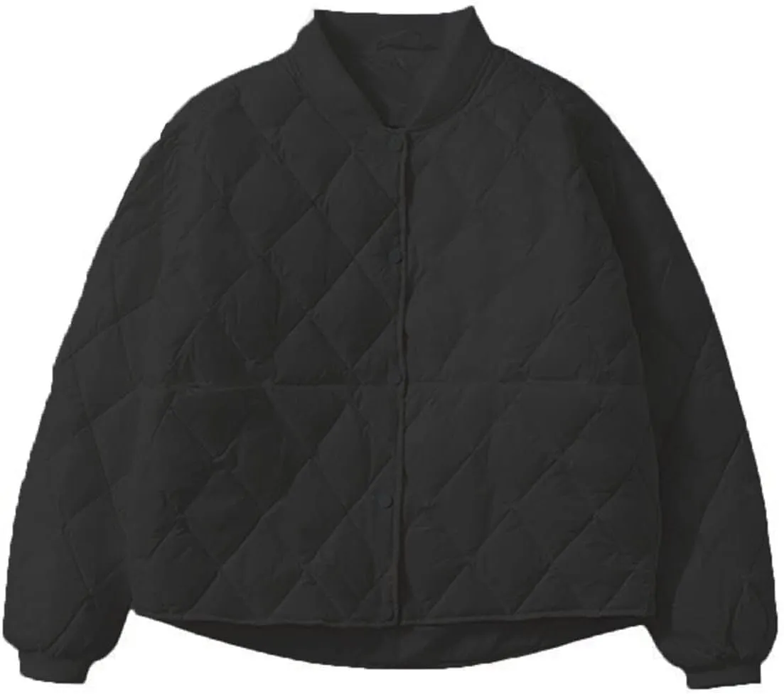 Womens Winter Puffer Jacket 2023, Long Sleeve Full-Zip Quilted Baggy Cotton Jacket Lightweight Padded Down Coat