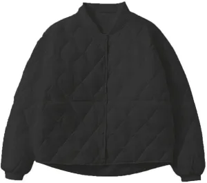 Womens Winter Puffer Jacket 2023, Long Sleeve Full-Zip Quilted Baggy Cotton Jacket Lightweight Padded Down Coat