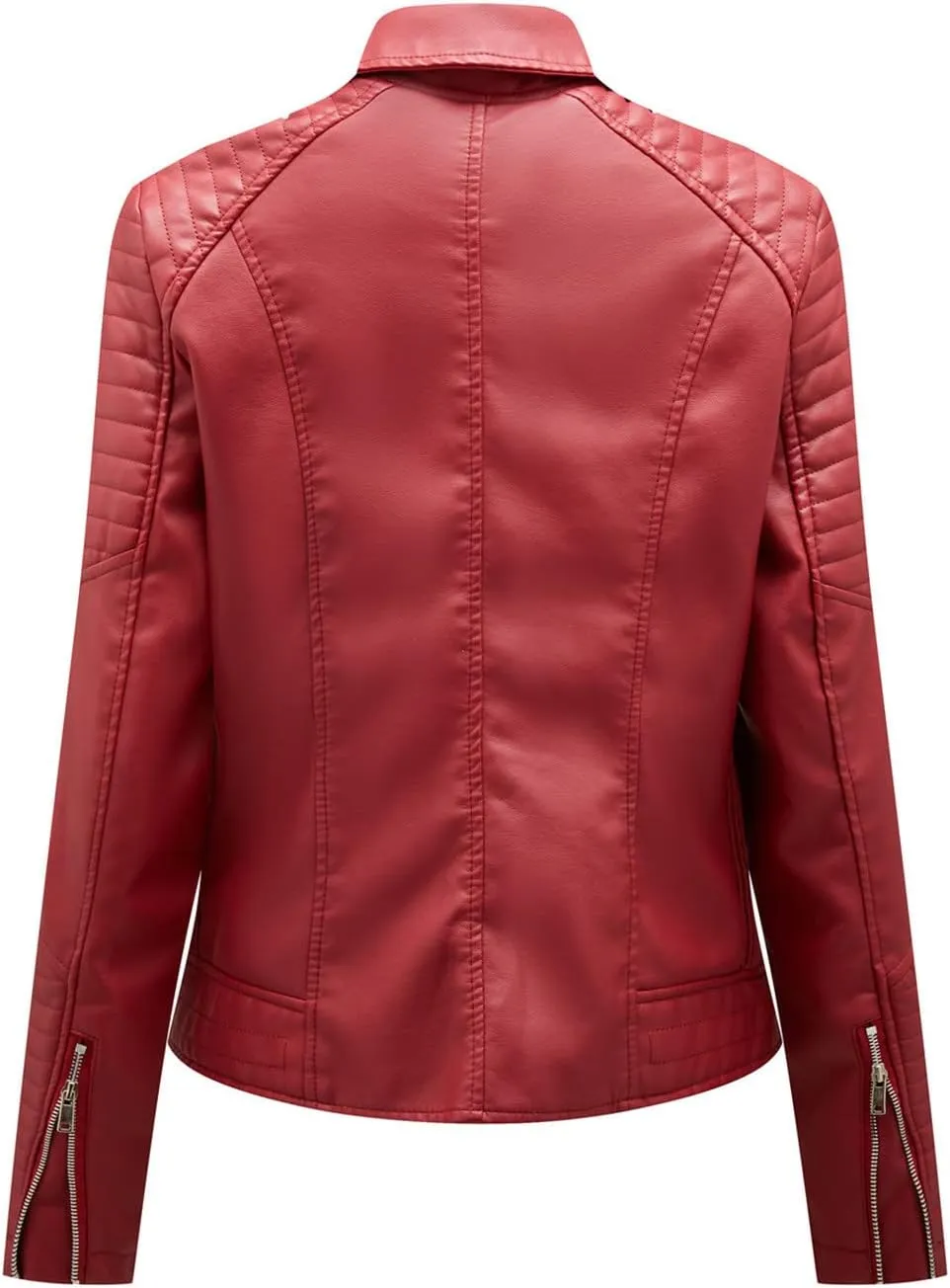 Womens Zip Up Long Sleeve Leather Jacket Motorcycle Leather Jacket PU Leather Jacket Fashion Women Moto Biker Jacket