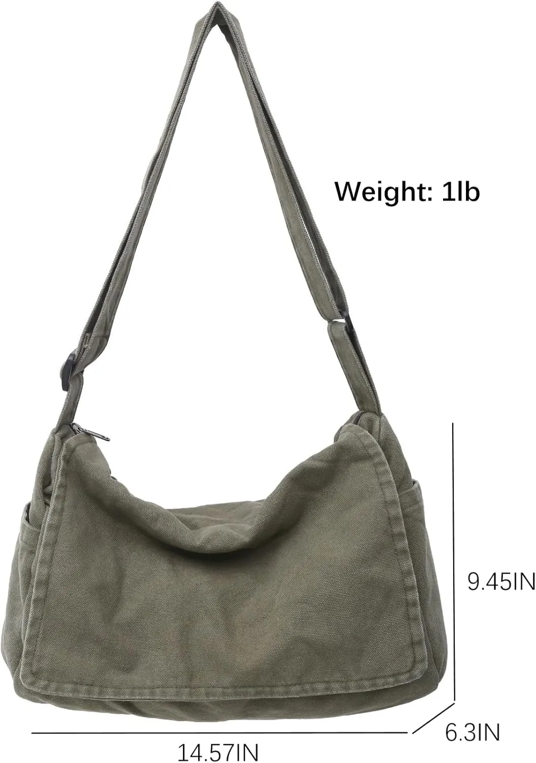 Wxnow Lightweight Canvas Tote Bag for Work Travel, Multi-Pocket Unisex Crossbody 15" Laptop Sleeve Large Shopping Tote (Green)