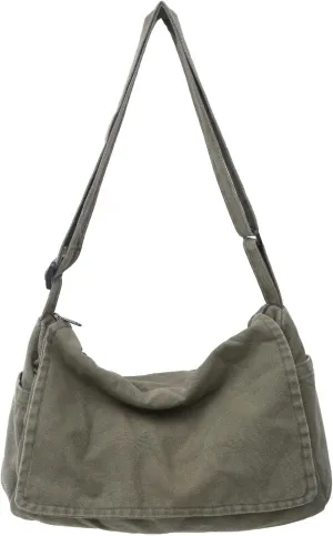 Wxnow Lightweight Canvas Tote Bag for Work Travel, Multi-Pocket Unisex Crossbody 15" Laptop Sleeve Large Shopping Tote (Green)