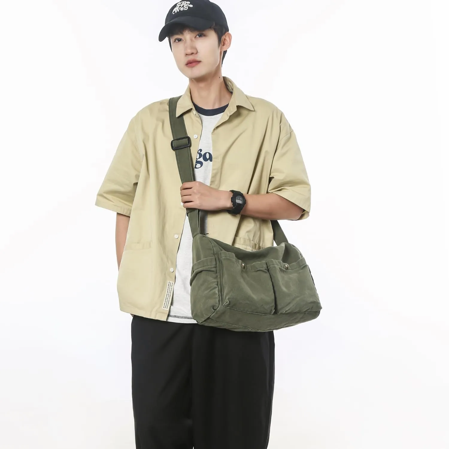 Wxnow Multi-Pocket Canvas Hobo Bag Large Crossbody Bag Retro Office Outdoor Shoulder Tote Bag for Women and Men