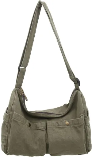 Wxnow Multi-Pocket Canvas Hobo Bag Large Crossbody Bag Retro Office Outdoor Shoulder Tote Bag for Women and Men