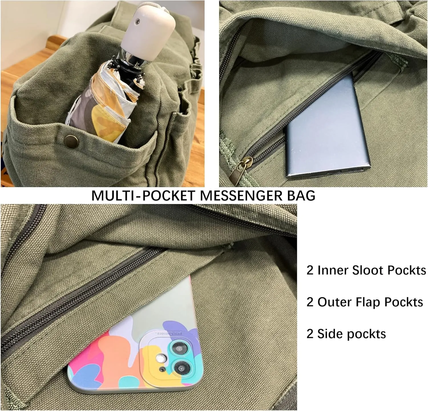Wxnow Multi-Pocket Canvas Hobo Bag Large Crossbody Bag Retro Office Outdoor Shoulder Tote Bag for Women and Men