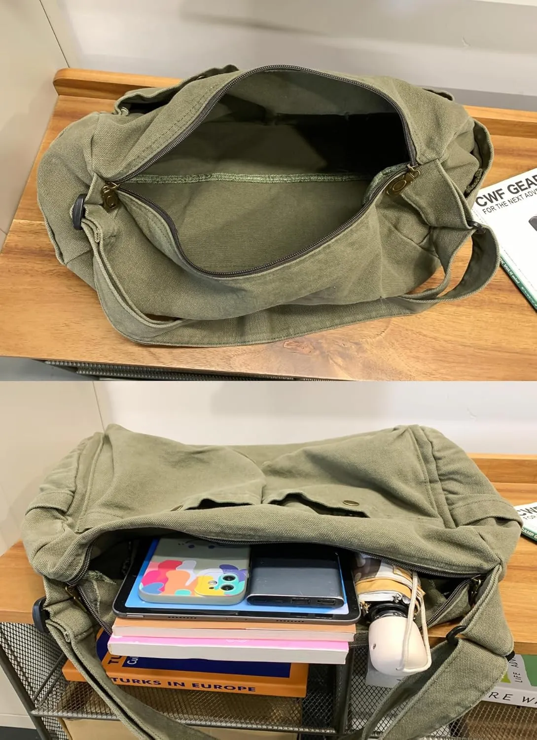 Wxnow Multi-Pocket Canvas Hobo Bag Large Crossbody Bag Retro Office Outdoor Shoulder Tote Bag for Women and Men