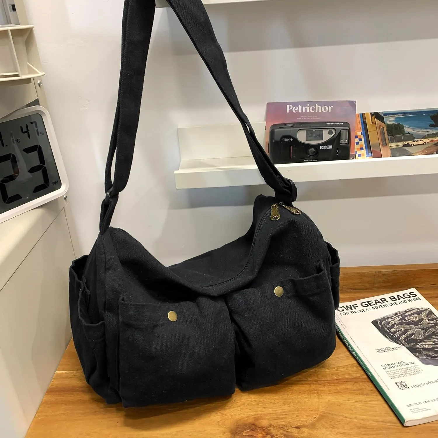 Wxnow Water Resistant Canvas Crossbody Bag Lightweight Large Messenger Bag Multi Compartment Organizer for Office Travel Daily Carry