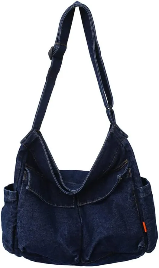 Yohora Denim Shoulder Bag Casual Style Lightweight Retro Travel Shopper Crossbody Handbag for Women Jean Tote Purse