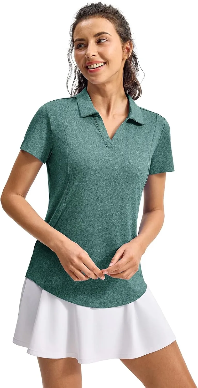 YSENTO Womens Golf Apparel Shirts Clothes V-Neck Tops Collared UPF 50  Dry Fit Short Sleeve Tennis Polo Shirts