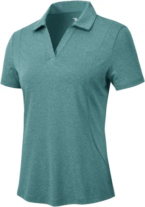 YSENTO Womens Golf Apparel Shirts Clothes V-Neck Tops Collared UPF 50  Dry Fit Short Sleeve Tennis Polo Shirts