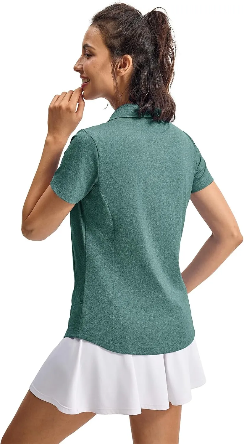 YSENTO Womens Golf Apparel Shirts Clothes V-Neck Tops Collared UPF 50  Dry Fit Short Sleeve Tennis Polo Shirts