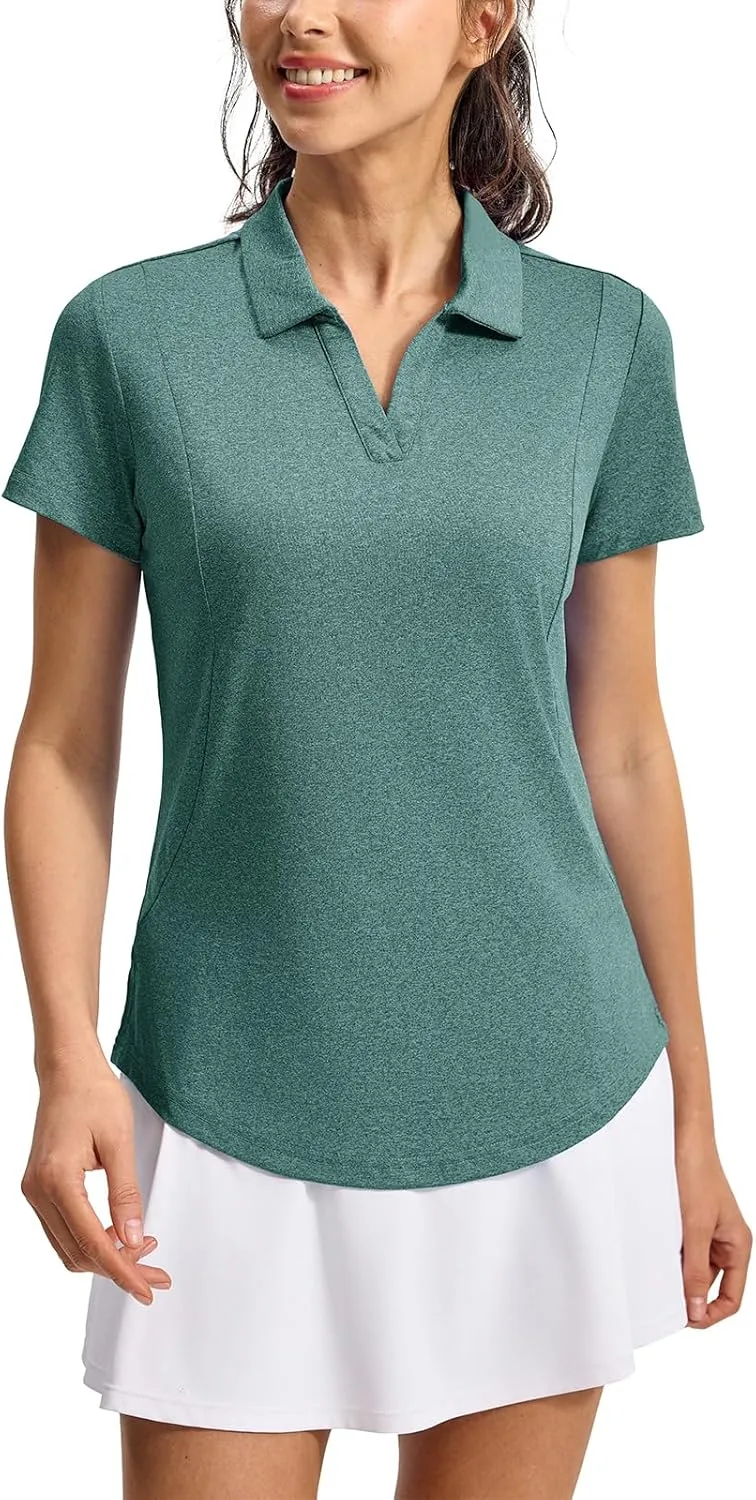 YSENTO Womens Golf Apparel Shirts Clothes V-Neck Tops Collared UPF 50  Dry Fit Short Sleeve Tennis Polo Shirts