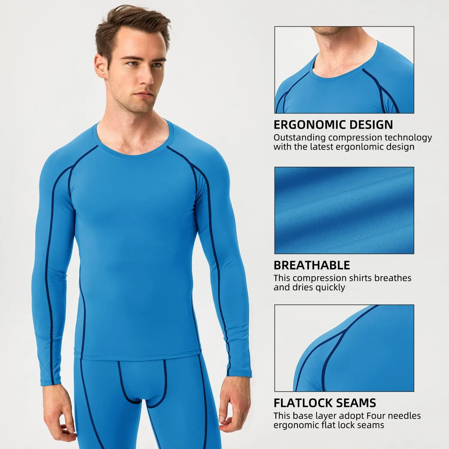 Yuerlian Men's Compression Shirts Long Sleeve Workout Gym T-Shirt Athletic Top Cool Dry Sports Baselayer Undershirts