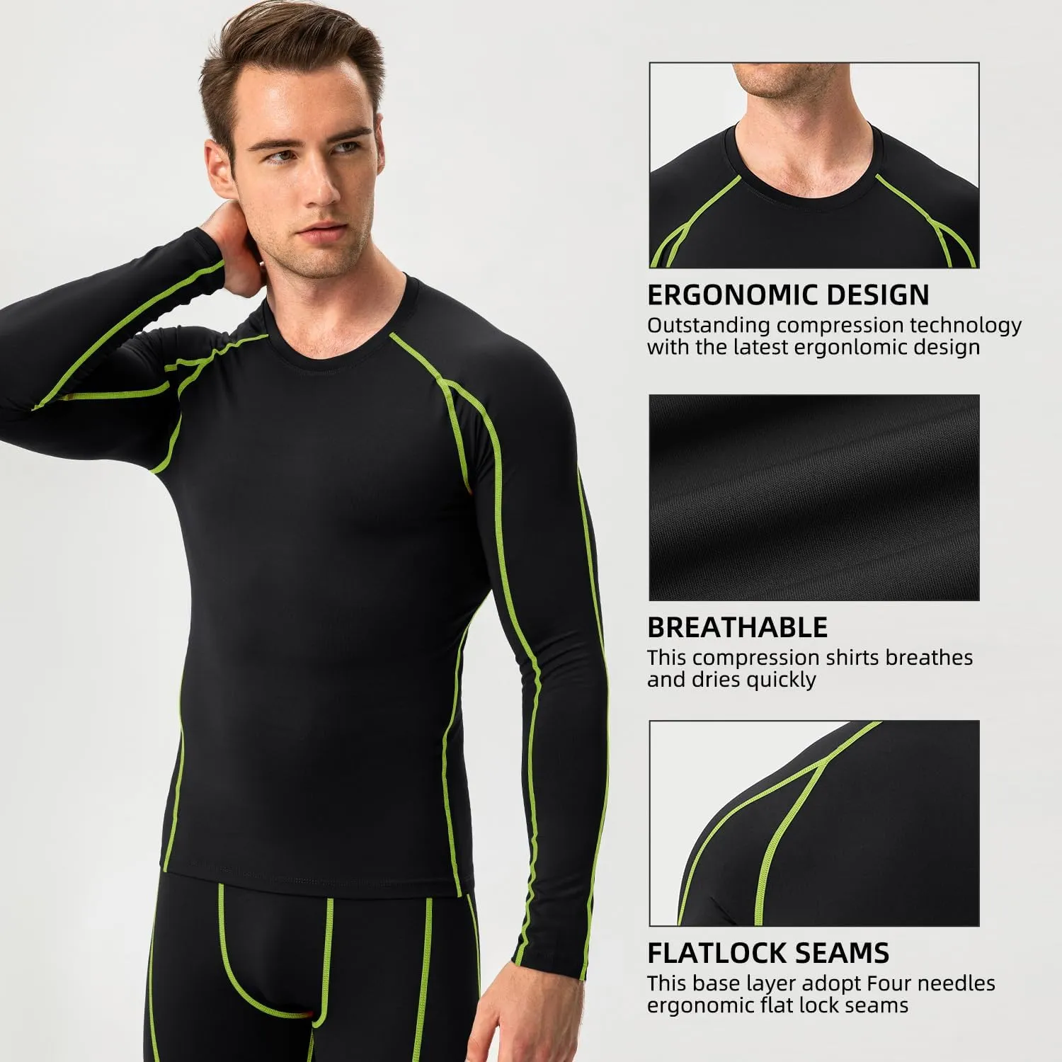 Yuerlian Men's Compression Shirts Long Sleeve Workout Gym T-Shirt Athletic Top Cool Dry Sports Baselayer Undershirts