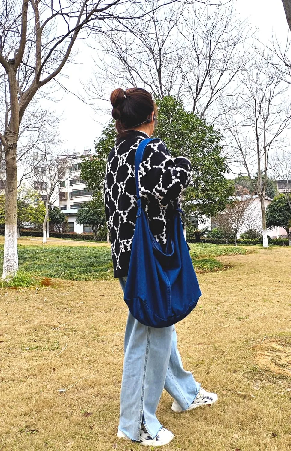 YunZh Denim Shoulder Bag for Women, Casual Style Lightweight Classic Retro Travel Shopper Hobo Bag