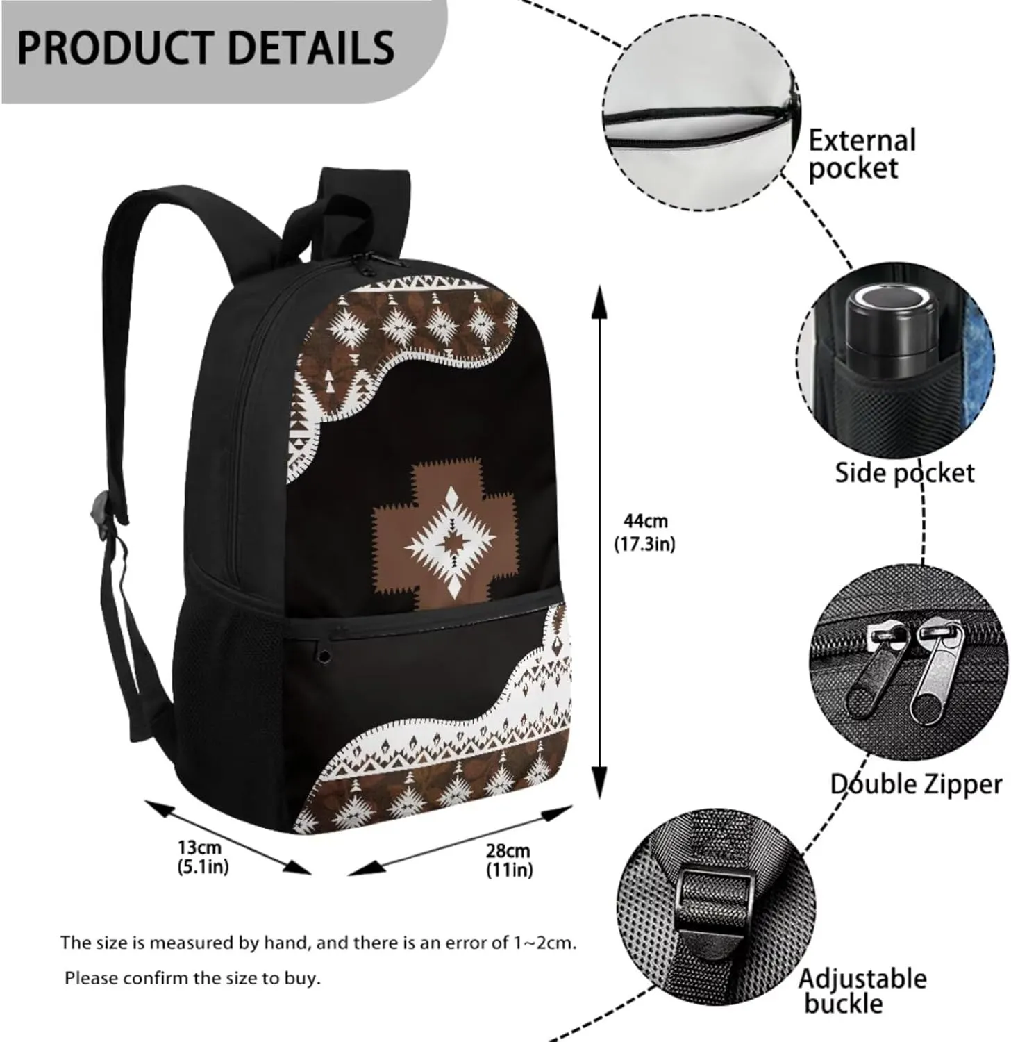 ZDCUSTOM Navajo Tribal Geometric Print 17 inch Cool Backpack with Lunch Bag Pencil Case and Keychain 4 Pieces School Bags Set for Elementary School Teen Boys