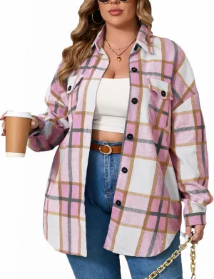 ZOMVA 2024 Women's 1X-5X Plus Size Flannel Plaid Corduroy Shacket Jacket Oversized Button Down Coats Shirts Winter Fall