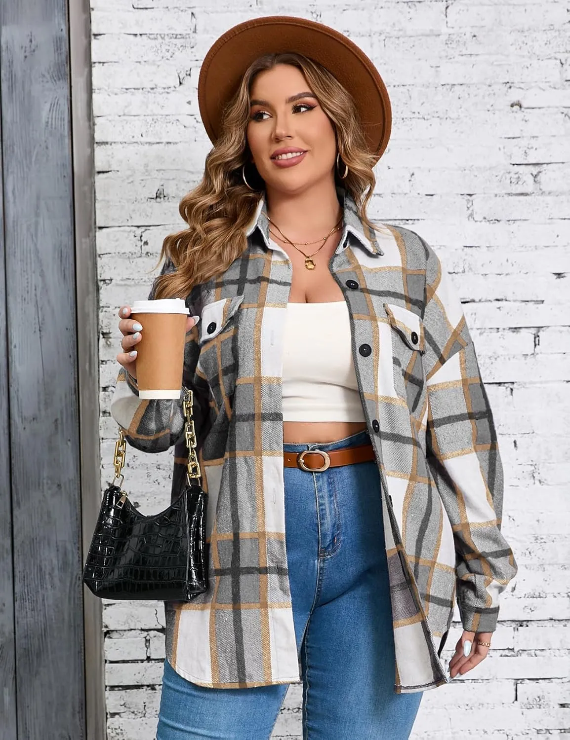 ZOMVA 2024 Women's 1X-5X Plus Size Flannel Plaid Corduroy Shacket Jacket Oversized Button Down Coats Shirts Winter Fall