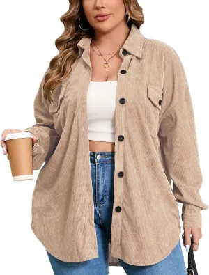 ZOMVA 2024 Women's 1X-5X Plus Size Flannel Plaid Corduroy Shacket Jacket Oversized Button Down Coats Shirts Winter Fall