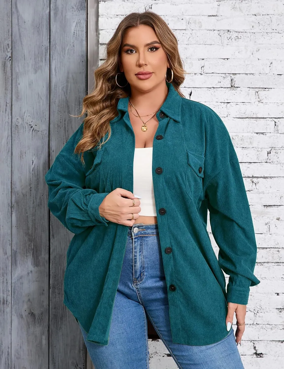 ZOMVA 2024 Women's 1X-5X Plus Size Flannel Plaid Corduroy Shacket Jacket Oversized Button Down Coats Shirts Winter Fall