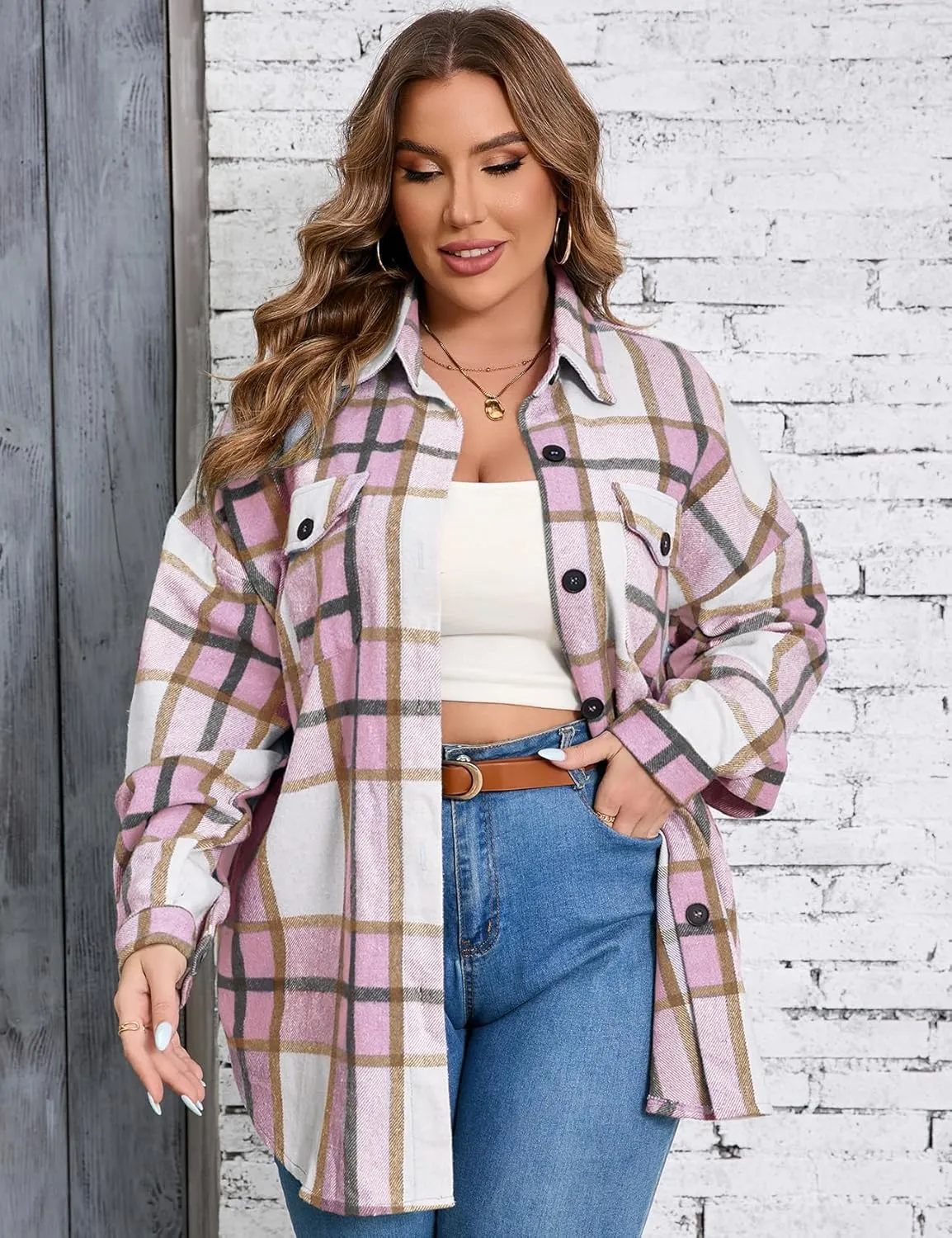 ZOMVA 2024 Women's 1X-5X Plus Size Flannel Plaid Corduroy Shacket Jacket Oversized Button Down Coats Shirts Winter Fall