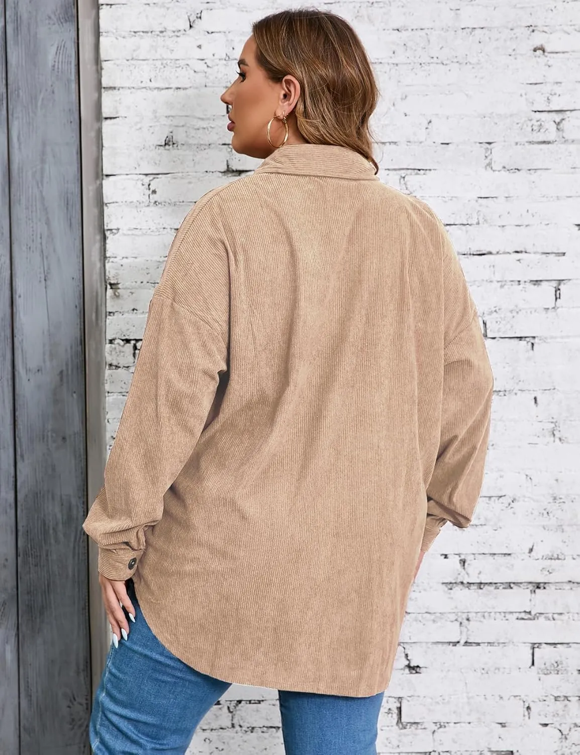 ZOMVA 2024 Women's 1X-5X Plus Size Flannel Plaid Corduroy Shacket Jacket Oversized Button Down Coats Shirts Winter Fall