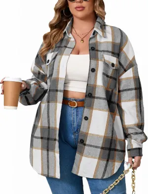 ZOMVA 2024 Women's 1X-5X Plus Size Flannel Plaid Corduroy Shacket Jacket Oversized Button Down Coats Shirts Winter Fall