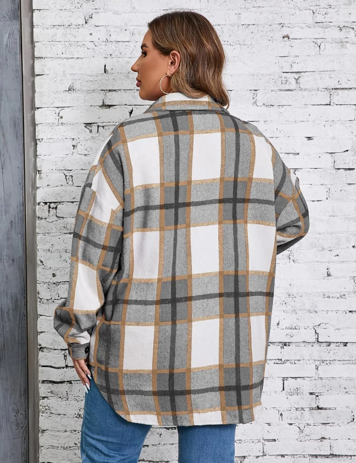 ZOMVA 2024 Women's 1X-5X Plus Size Flannel Plaid Corduroy Shacket Jacket Oversized Button Down Coats Shirts Winter Fall