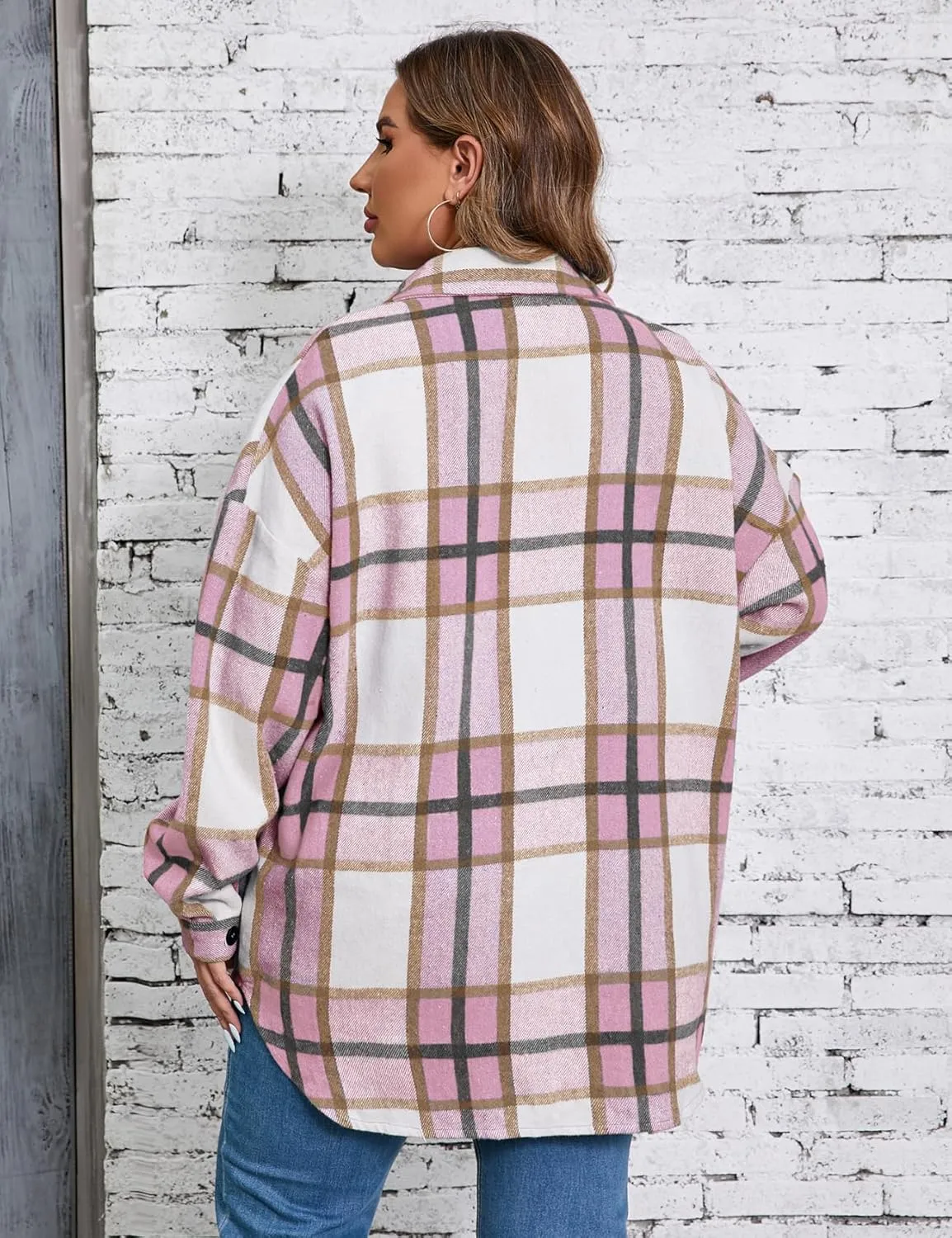 ZOMVA 2024 Women's 1X-5X Plus Size Flannel Plaid Corduroy Shacket Jacket Oversized Button Down Coats Shirts Winter Fall