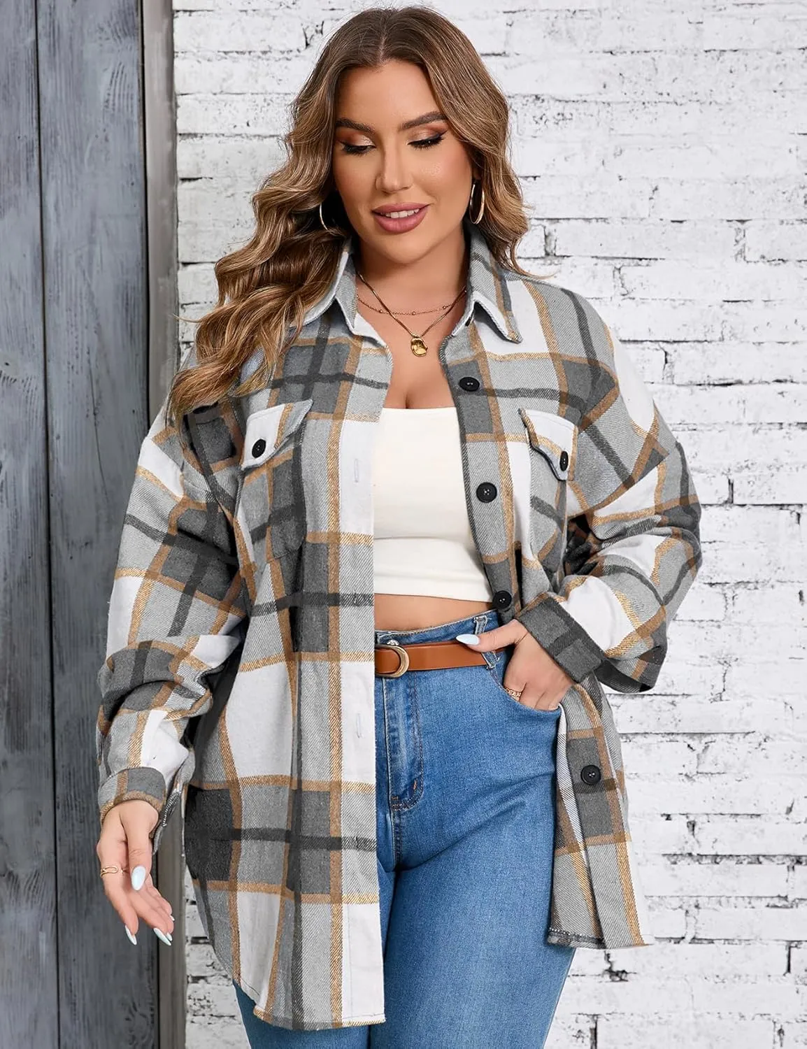 ZOMVA 2024 Women's 1X-5X Plus Size Flannel Plaid Corduroy Shacket Jacket Oversized Button Down Coats Shirts Winter Fall