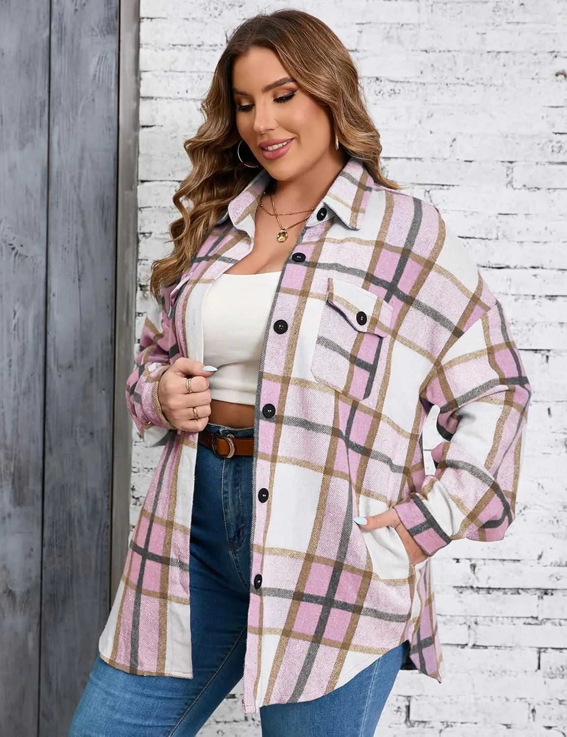 ZOMVA 2024 Women's 1X-5X Plus Size Flannel Plaid Corduroy Shacket Jacket Oversized Button Down Coats Shirts Winter Fall