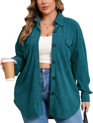 ZOMVA 2024 Women's 1X-5X Plus Size Flannel Plaid Corduroy Shacket Jacket Oversized Button Down Coats Shirts Winter Fall