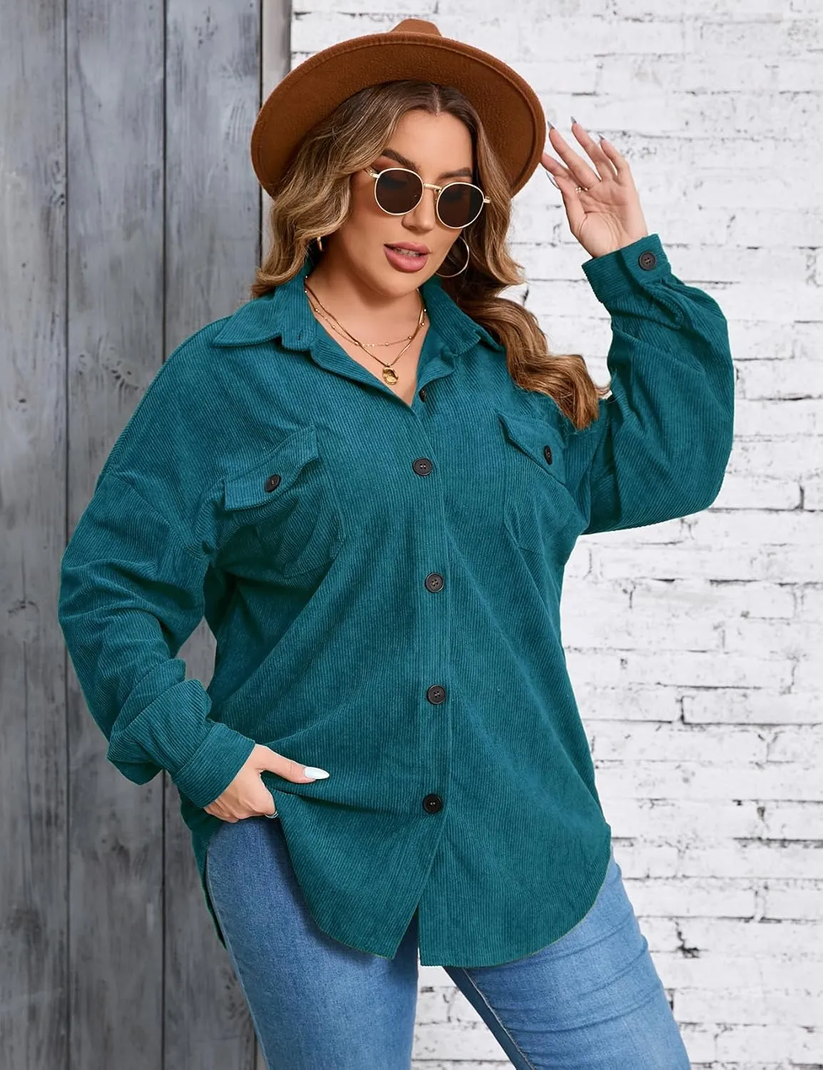 ZOMVA 2024 Women's 1X-5X Plus Size Flannel Plaid Corduroy Shacket Jacket Oversized Button Down Coats Shirts Winter Fall