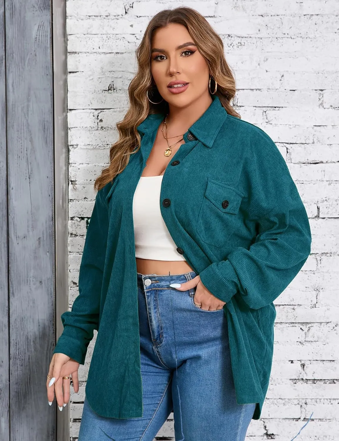 ZOMVA 2024 Women's 1X-5X Plus Size Flannel Plaid Corduroy Shacket Jacket Oversized Button Down Coats Shirts Winter Fall