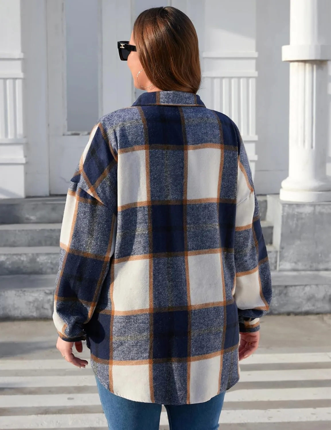 ZOMVA 2024 Women's 1X-5X Plus Size Flannel Plaid Corduroy Shacket Jacket Oversized Button Down Coats Shirts Winter Fall