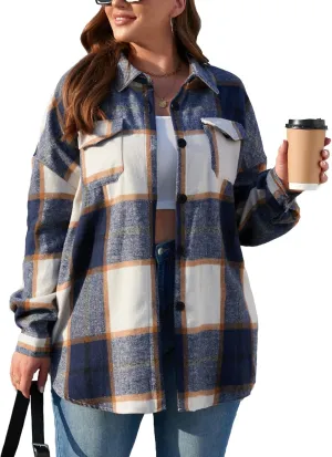 ZOMVA 2024 Women's 1X-5X Plus Size Flannel Plaid Corduroy Shacket Jacket Oversized Button Down Coats Shirts Winter Fall