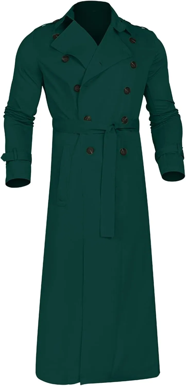 ZYXTIM Man's Double Breasted Trench Coat Notched Lapel Casual Windbreaker Vintage Long Jacket Overcoat with Shoulder Pad