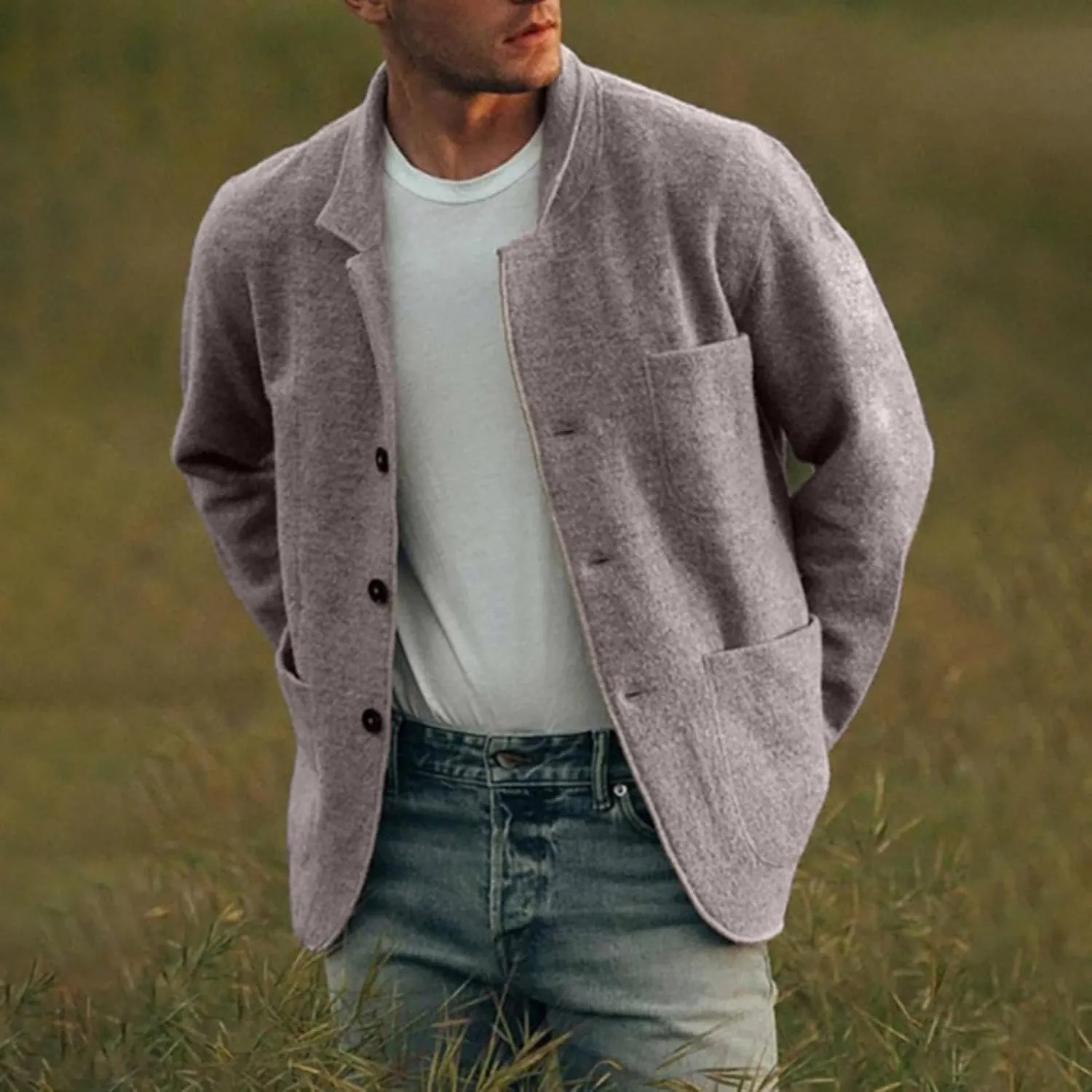 ZYXTIM Men's Casual Blazer Wool Cardigan Jacket Shawl Collar Button Down Lightweight Fall Coat Office Travel Classic Jacket