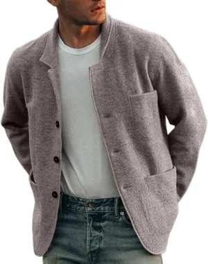 ZYXTIM Men's Casual Blazer Wool Cardigan Jacket Shawl Collar Button Down Lightweight Fall Coat Office Travel Classic Jacket